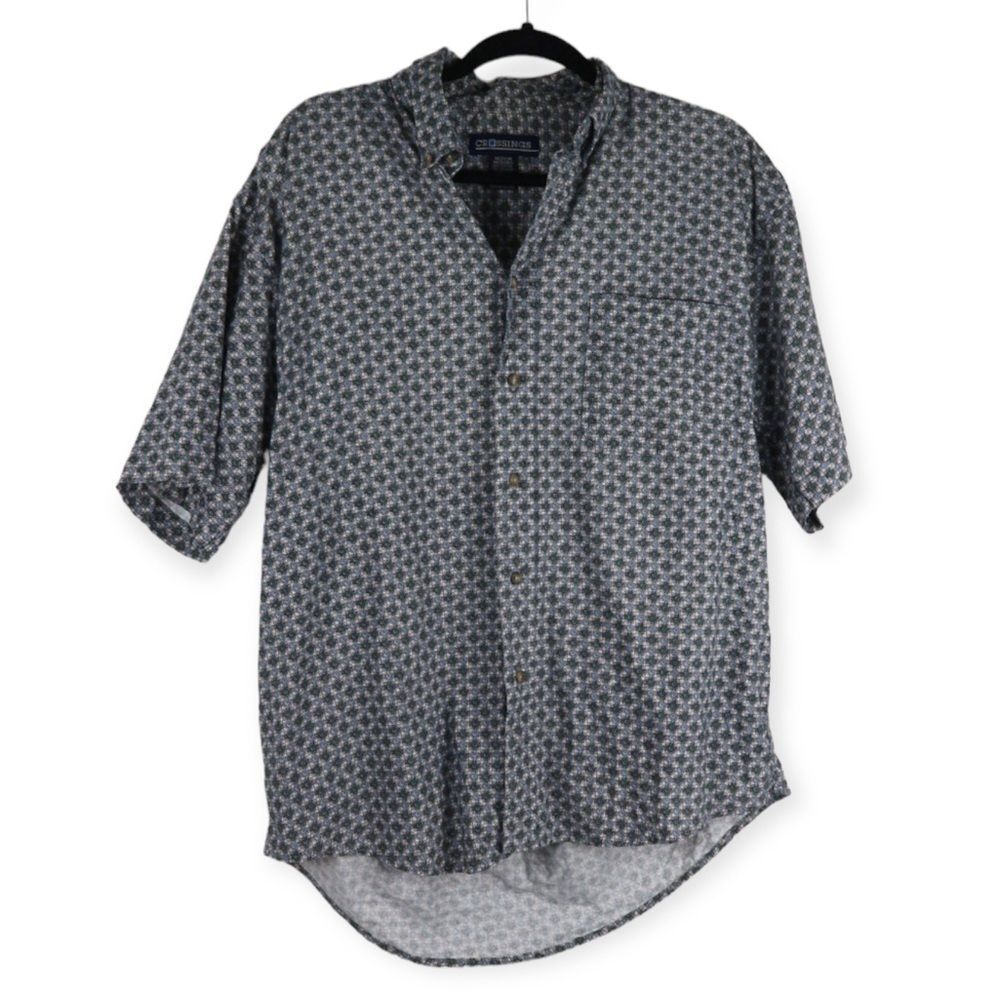 Vintage Crossings Green & Blue Diamond Patterned Button Down Front Shirt Men’s M